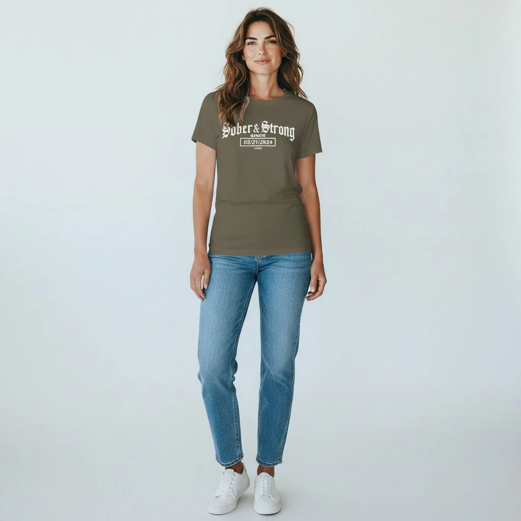Sober T Shirt | Women’s Old School Sober & Strong Tee with Personalized Sobriety Date - Image 8