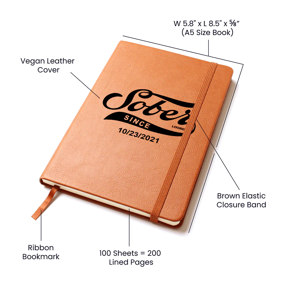 Sobriety Gift | Sober Since Vegan Leather Journal with Date - Image 7