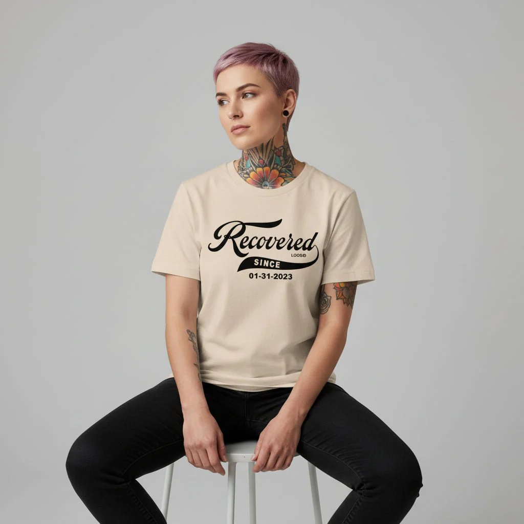 Women’s Recovered Since Tee w/ Personalized Clean Date - Image 14